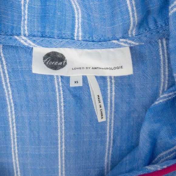 Anthropologie XS Striped Pajama Buttondown Blue - Picture 8 of 9